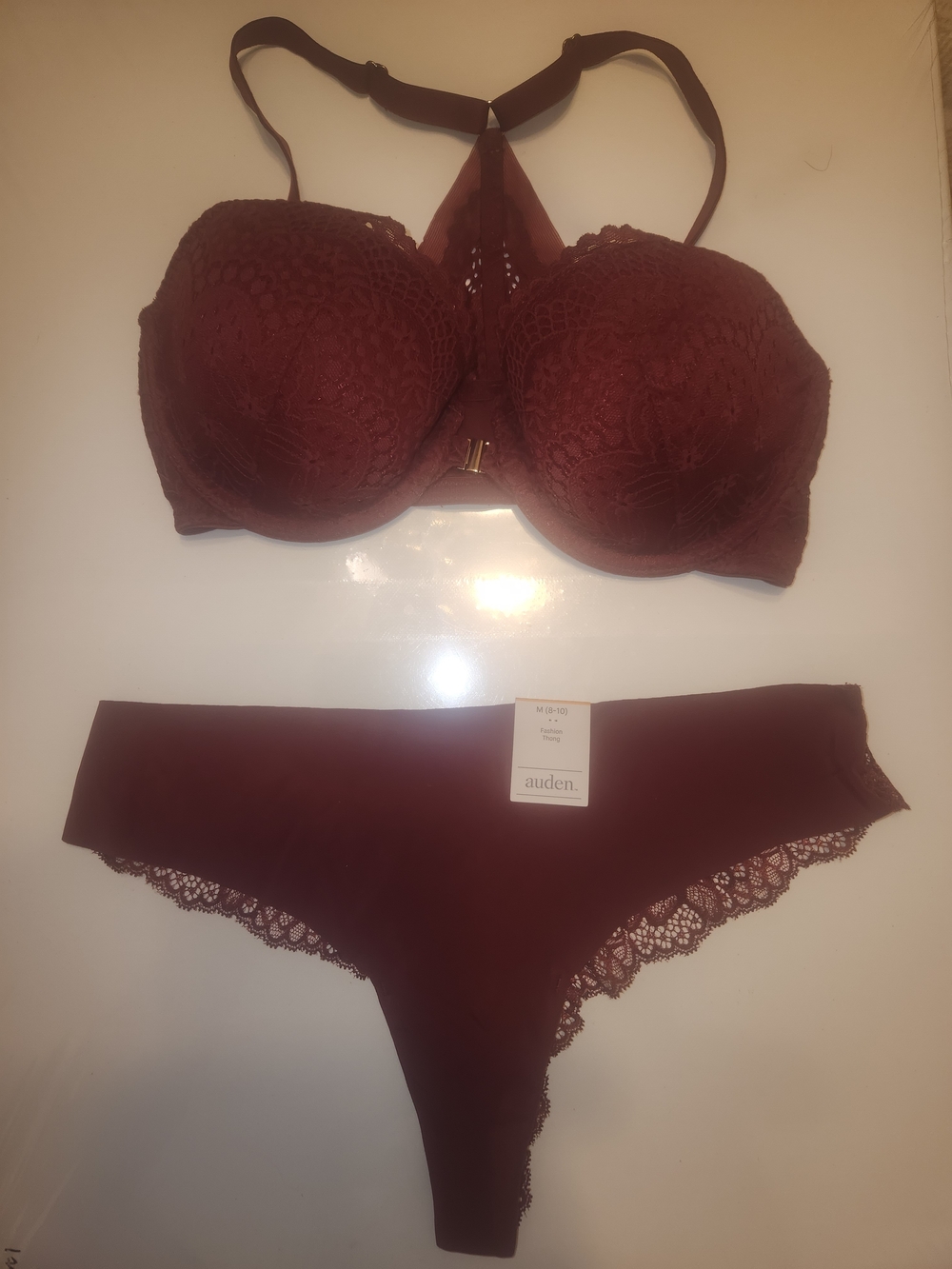 Auden Women's Lace Push-Up Bra & Thong Set - Burgundy